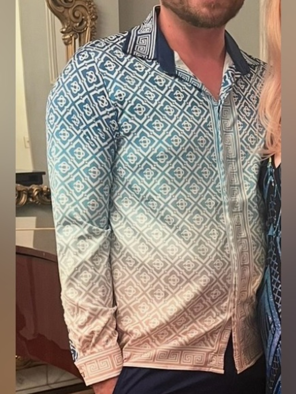 Casablanca Silk Gradient Blue to Peach Patterned Dress Shirt
